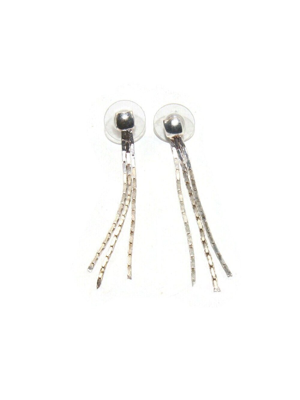 Vintage Silver Tone Fringed Dangle Earrings with Post Backs for Pierced Ears.